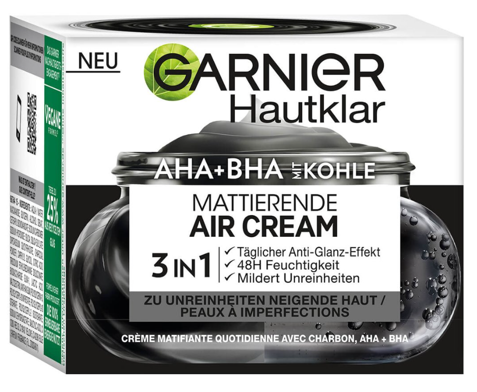 GARNIER Hautklar AHA+BHA Mattierende Air Cream mit Kohle 3in1 (50ml)
