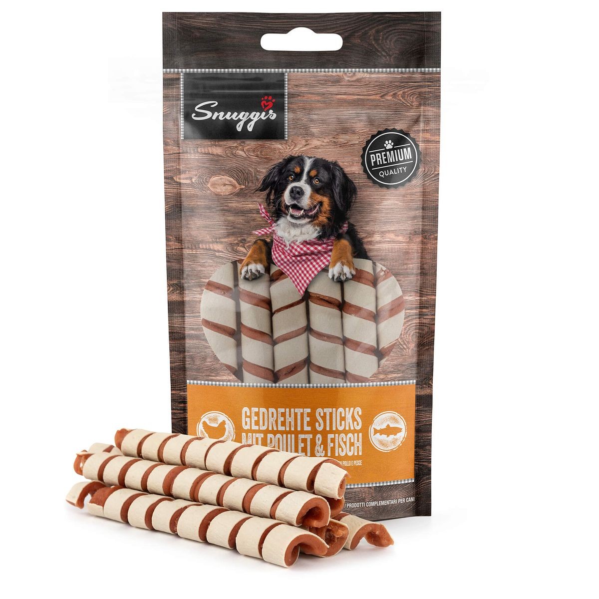 Snuggis Gedrehte Sticks mit Poulet und Fisch für Hunde (80g)