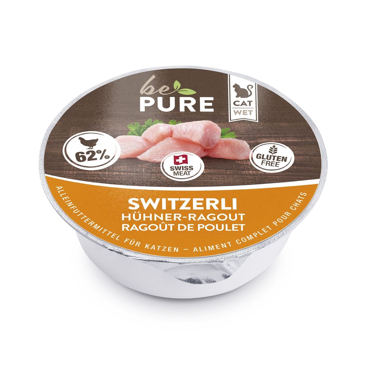 bePure Switzerli mit Hühner-Ragout für Katzen (85g)