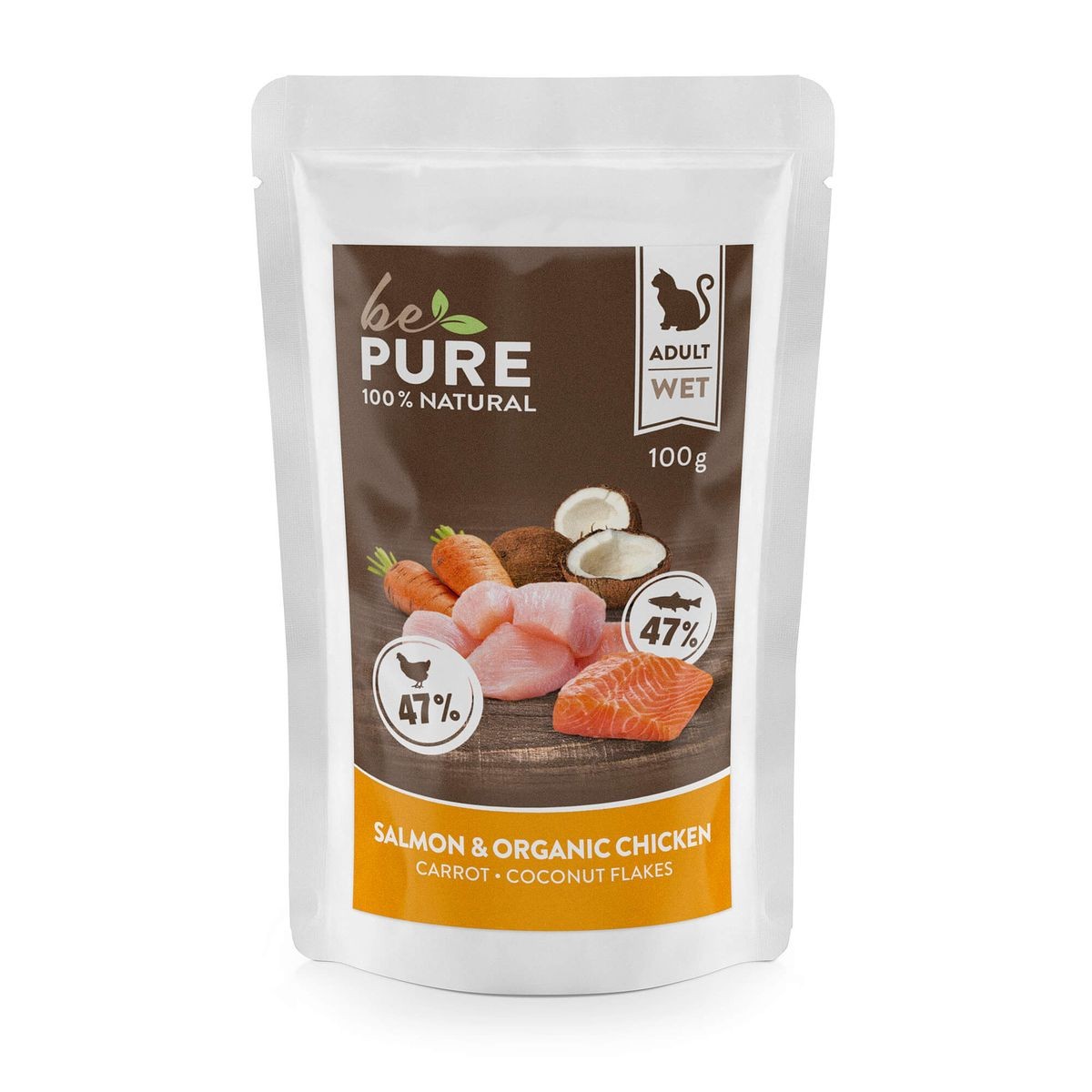 bePure Salmon & organic Chicken mit Lachs, Bio-Huhn und Gemüse für Katzen (100g)