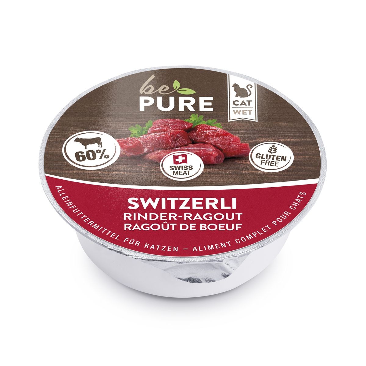 bePure Switzerli mit Rinder-Ragout für Katzen (85g)