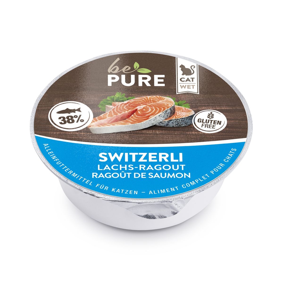 bePure Switzerli mit Lachs-Ragout für Katzen (85g)