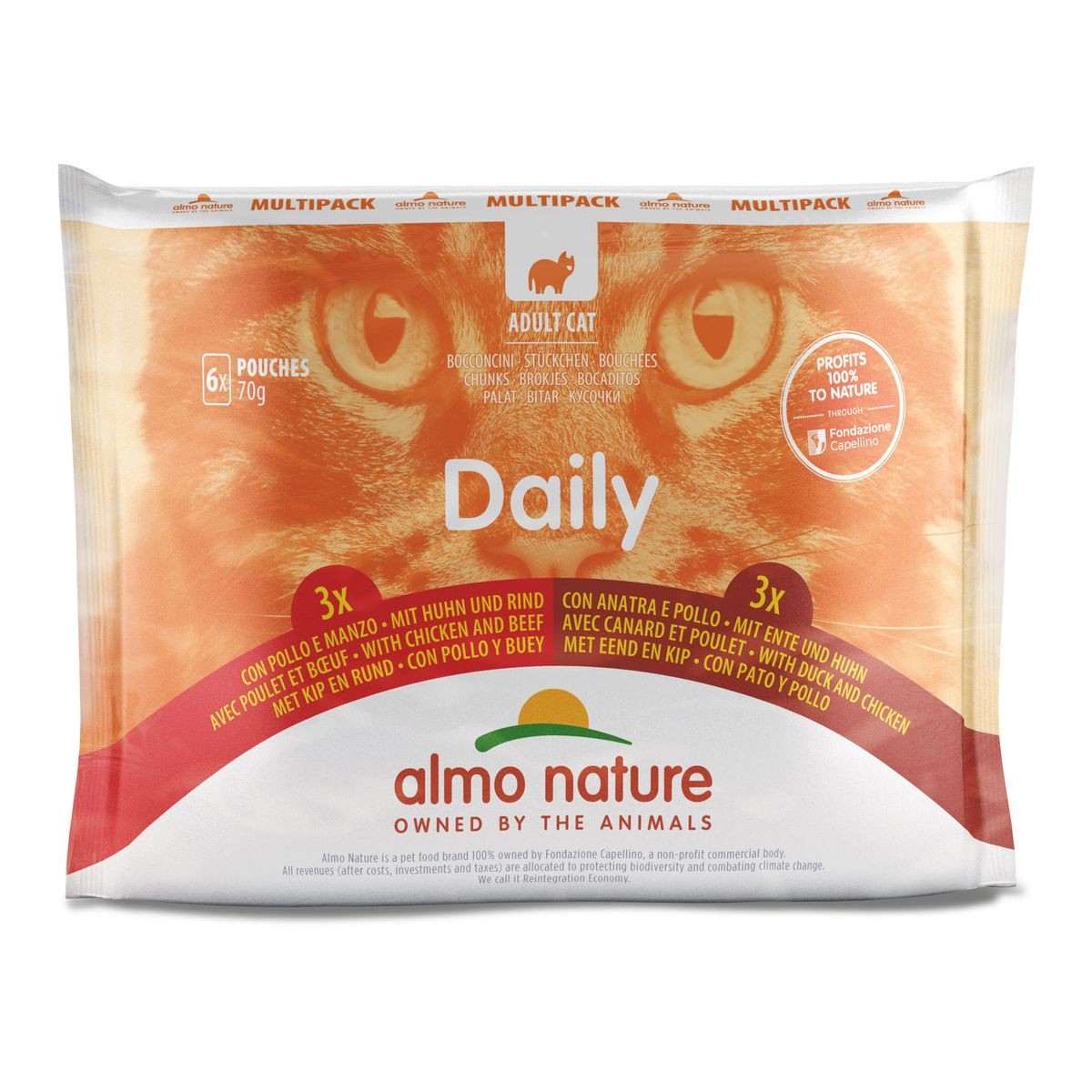 Almo Nature Daily Multipack mit Huhn, Rind und Ente, Nassfutter für Katzen (6x70g)