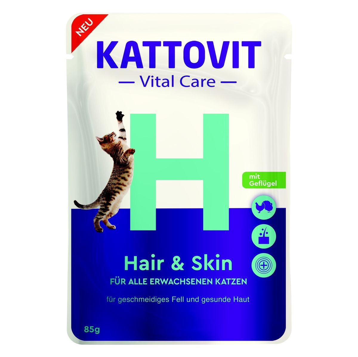 Kattovit Vital Care Hair & Skin mit Geflügel, Nassfutter für Katzen (85g)
