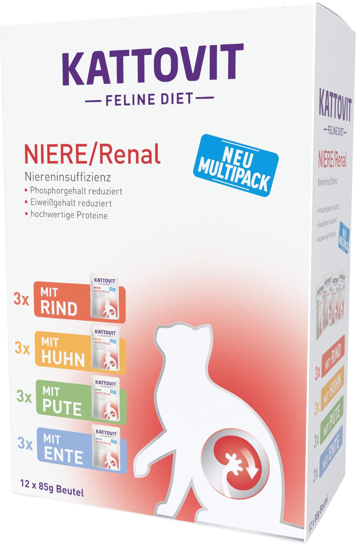 Kattovit Feline Diet Niere/Renal Multipack, Nassfutter für Katzen (12x85g)