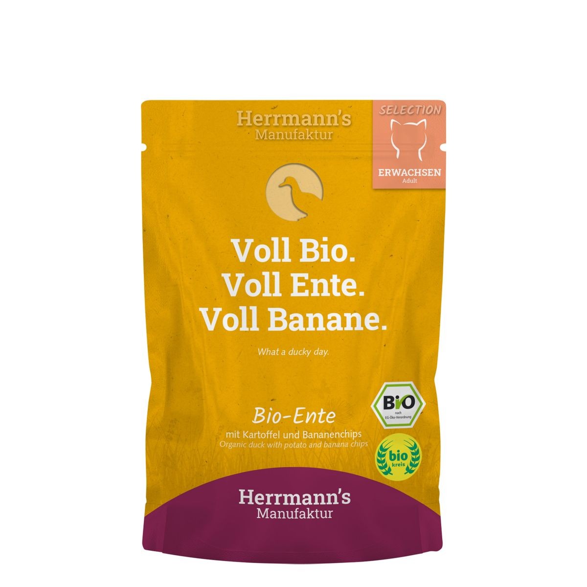 Herrmann's Bio-Ente mit Kartoffeln und Bananenchips, Nassfutter für Katzen (100g)