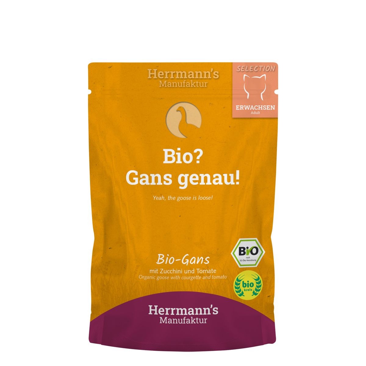 Herrmann's Bio-Gans mit Zucchini und Tomaten, Nassfutter für Katzen (100g)