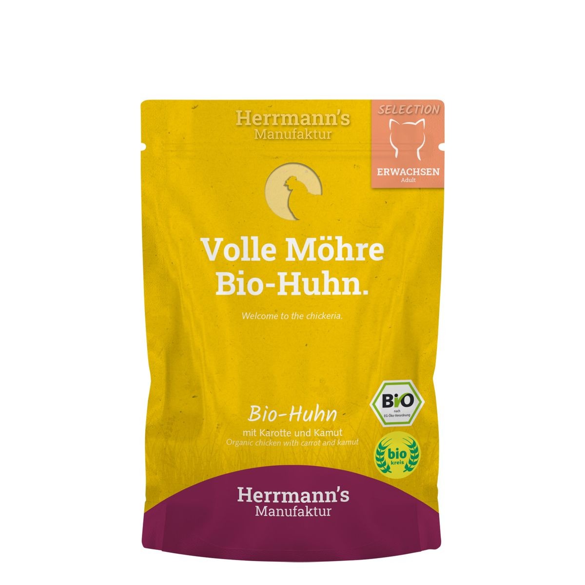 Herrmann's Bio-Huhn Kamut und Karotte, Nassfutter für Katzen (100g)