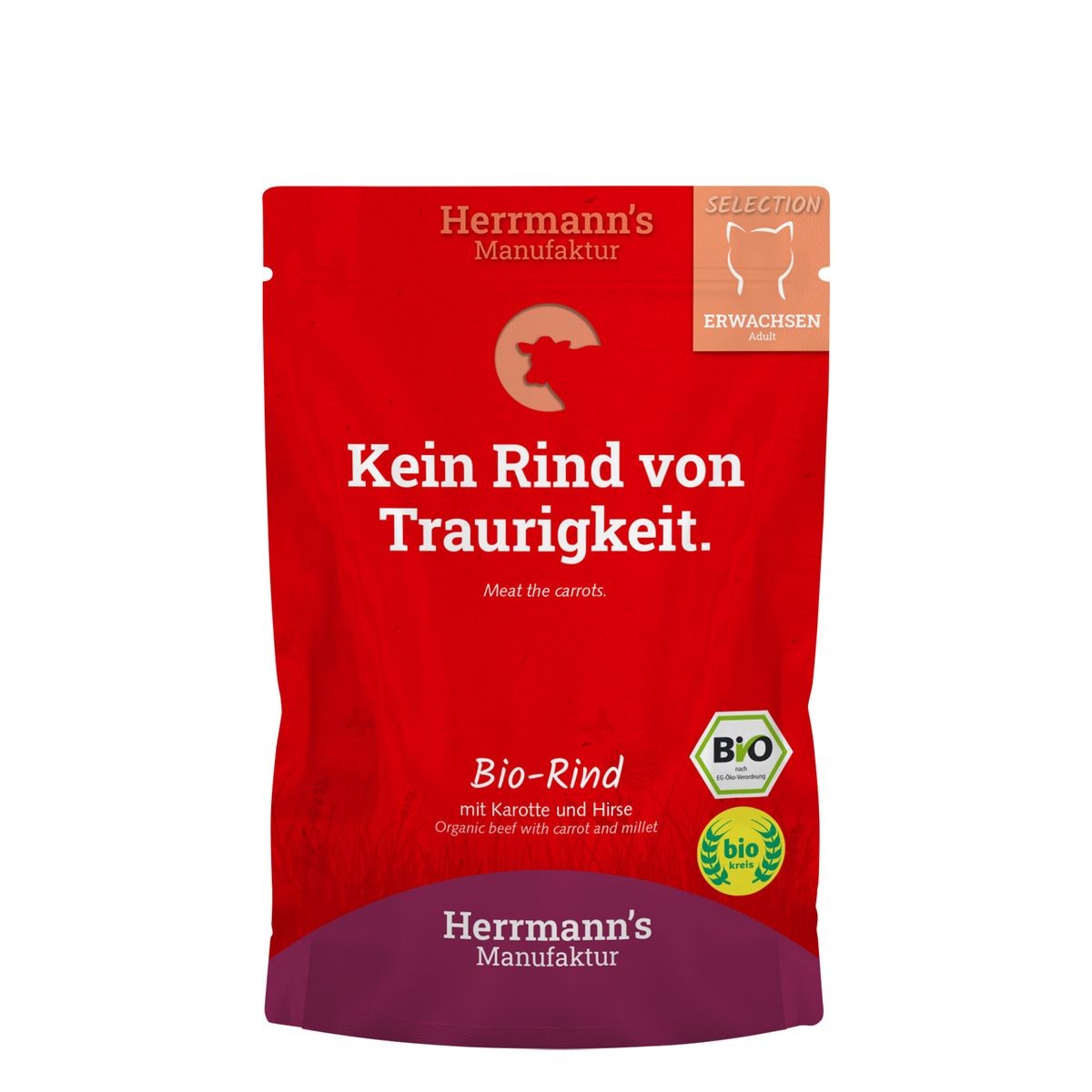 Herrmann's Bio-Rind Karotten und Hirse, Nassfutter für Katzen (100g)