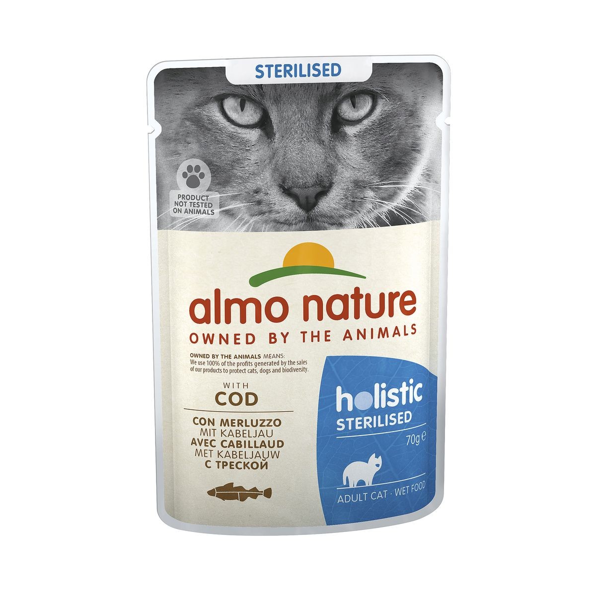 Almo Nature Holistic Sterilised mit Kabeljau, Nassfutter für Katzen (70g)