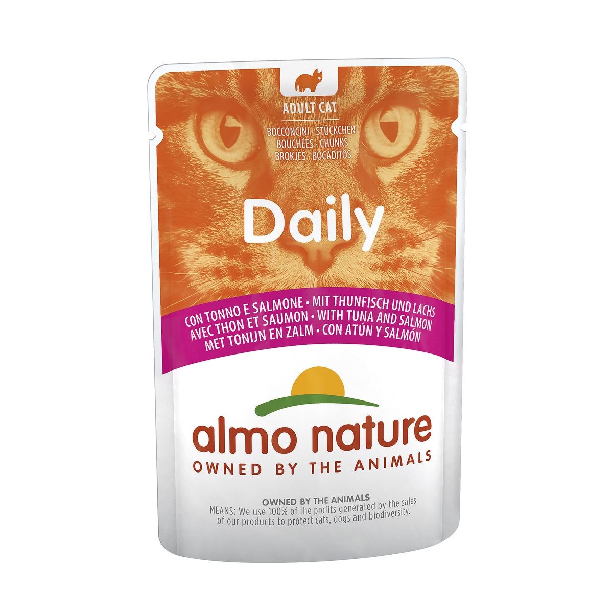 Almo Nature Daily mit Thunfisch und Lachs, Nassfutter für Katzen (70g)