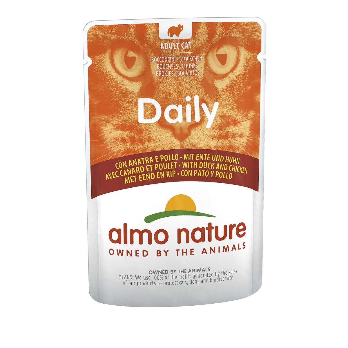 Almo Nature Daily mit Ente und Huhn, Nassfutter für Katzen (70g)