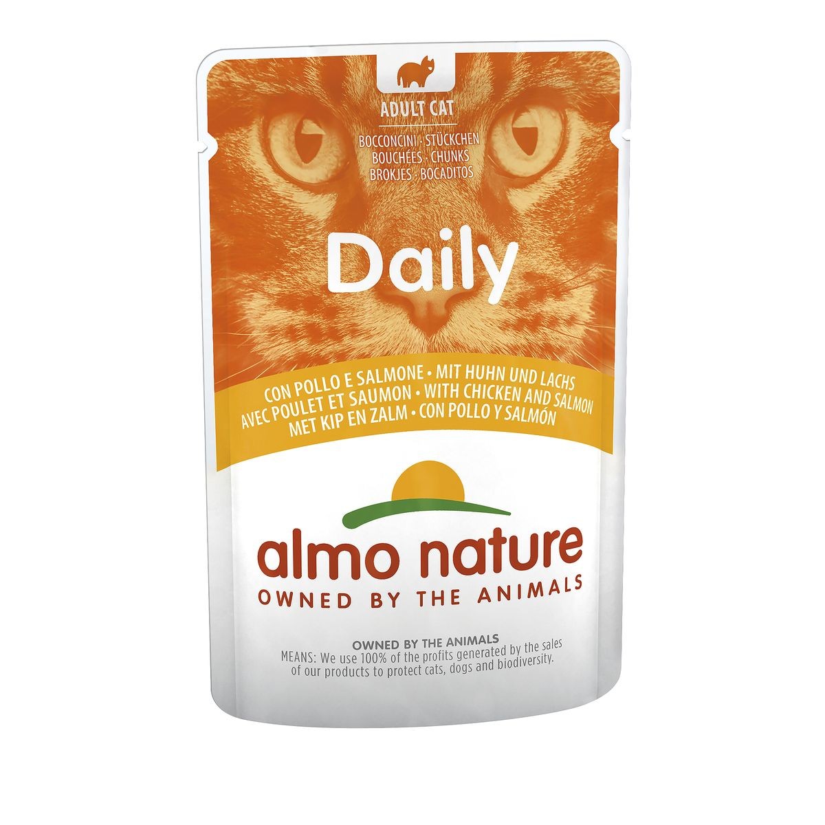 Almo Nature Daily mit Huhn und Lachs, Nassfutter für Katzen (70g)
