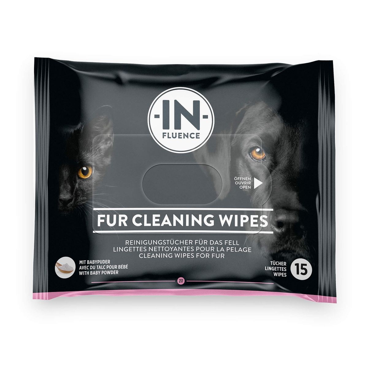 IN-FLUENCE Fur Cleaning Wipes mit Babypuder für Hunde und Katzen (1x15 Stk)