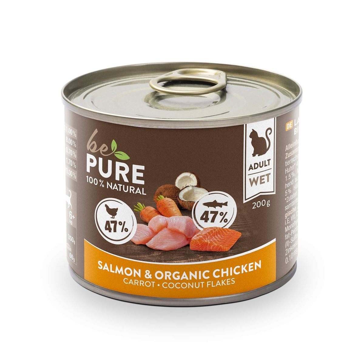 bePure Salmon & organic Chicken mit Lachs, Bio-Huhn und Gemüse für Katzen (200g)