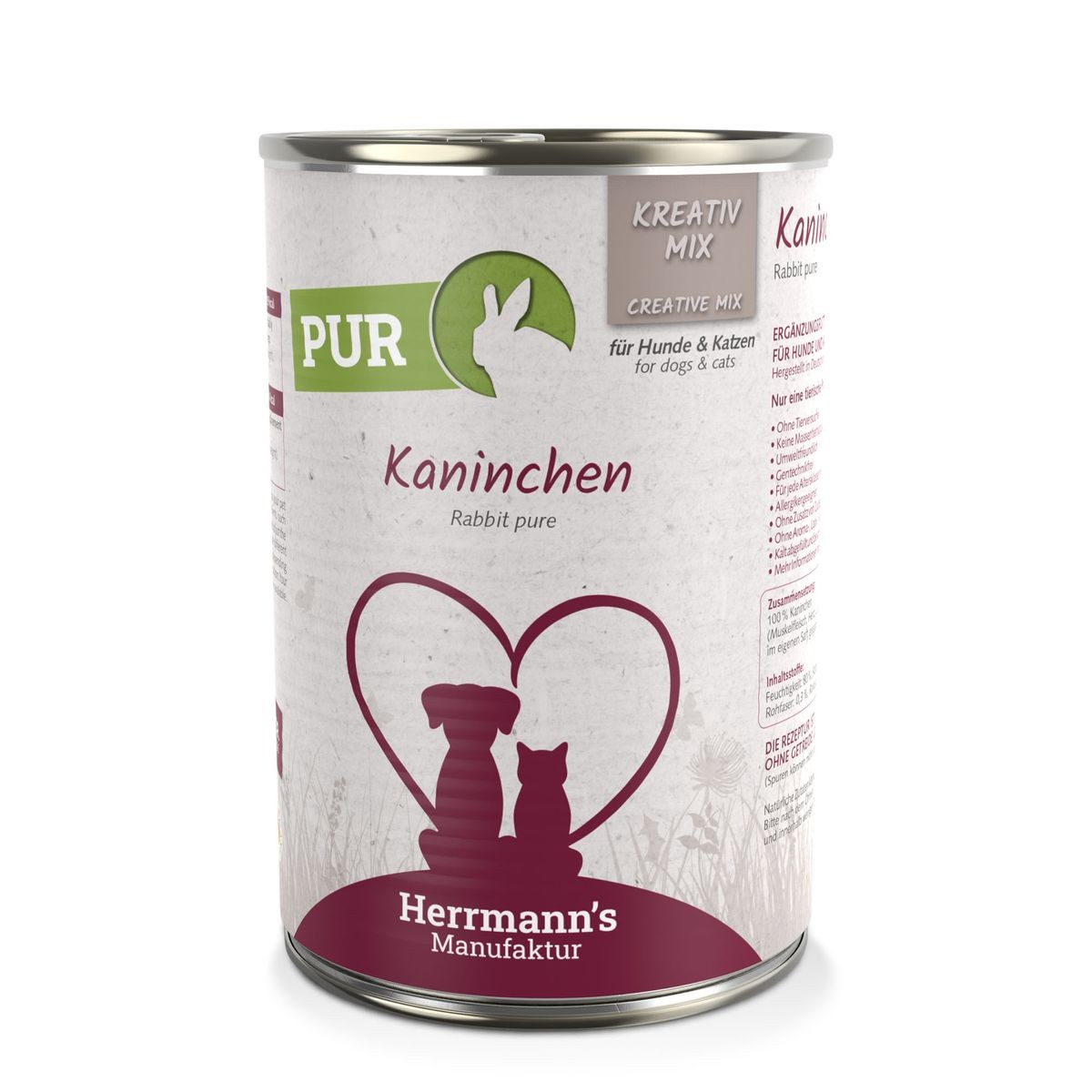 Herrmann's Kaninchen Reinfleisch, Nassfutter für Hunde und Katzen (400g)