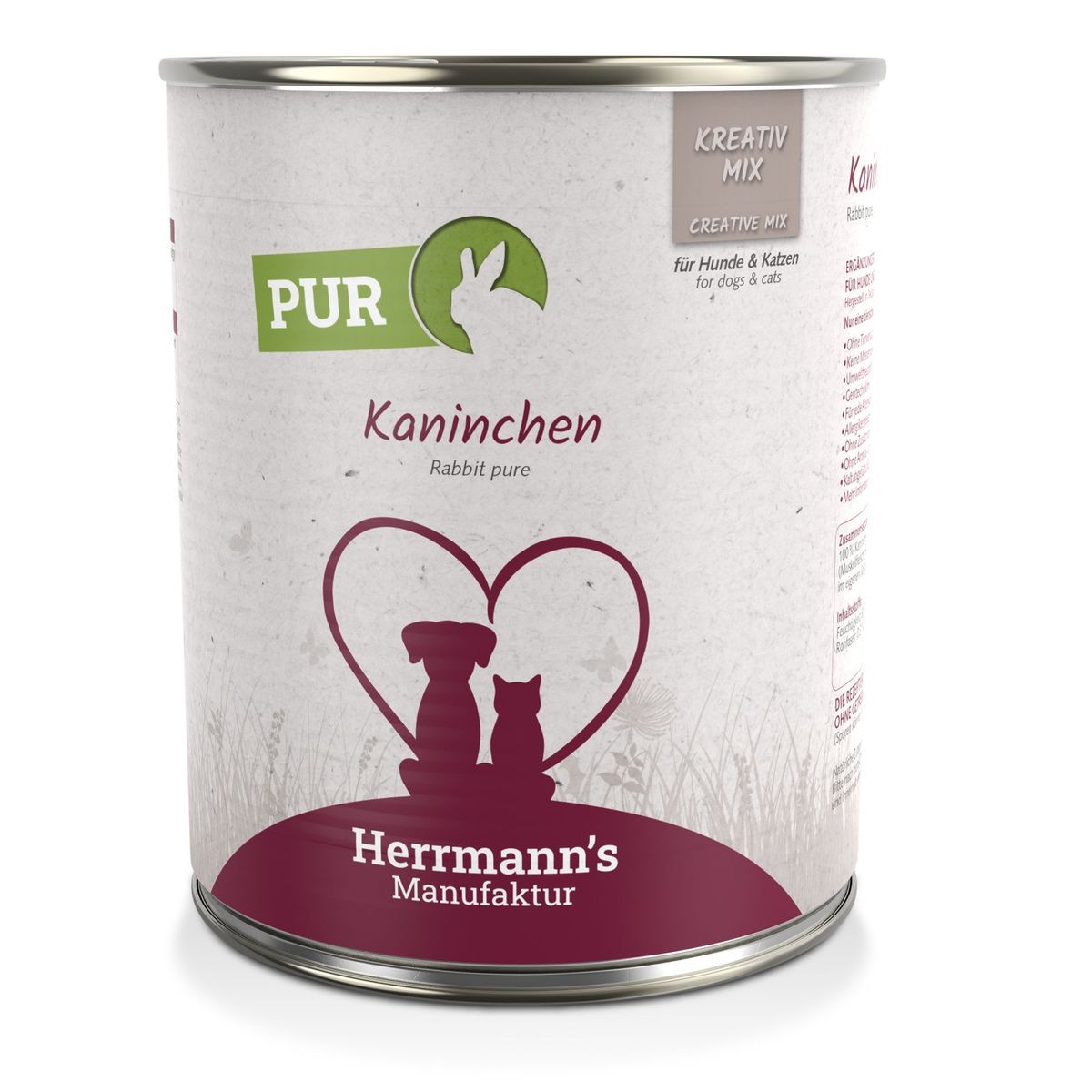 Herrmann's Kaninchen Reinfleisch, Nassfutter für Hunde und Katzen (800g)