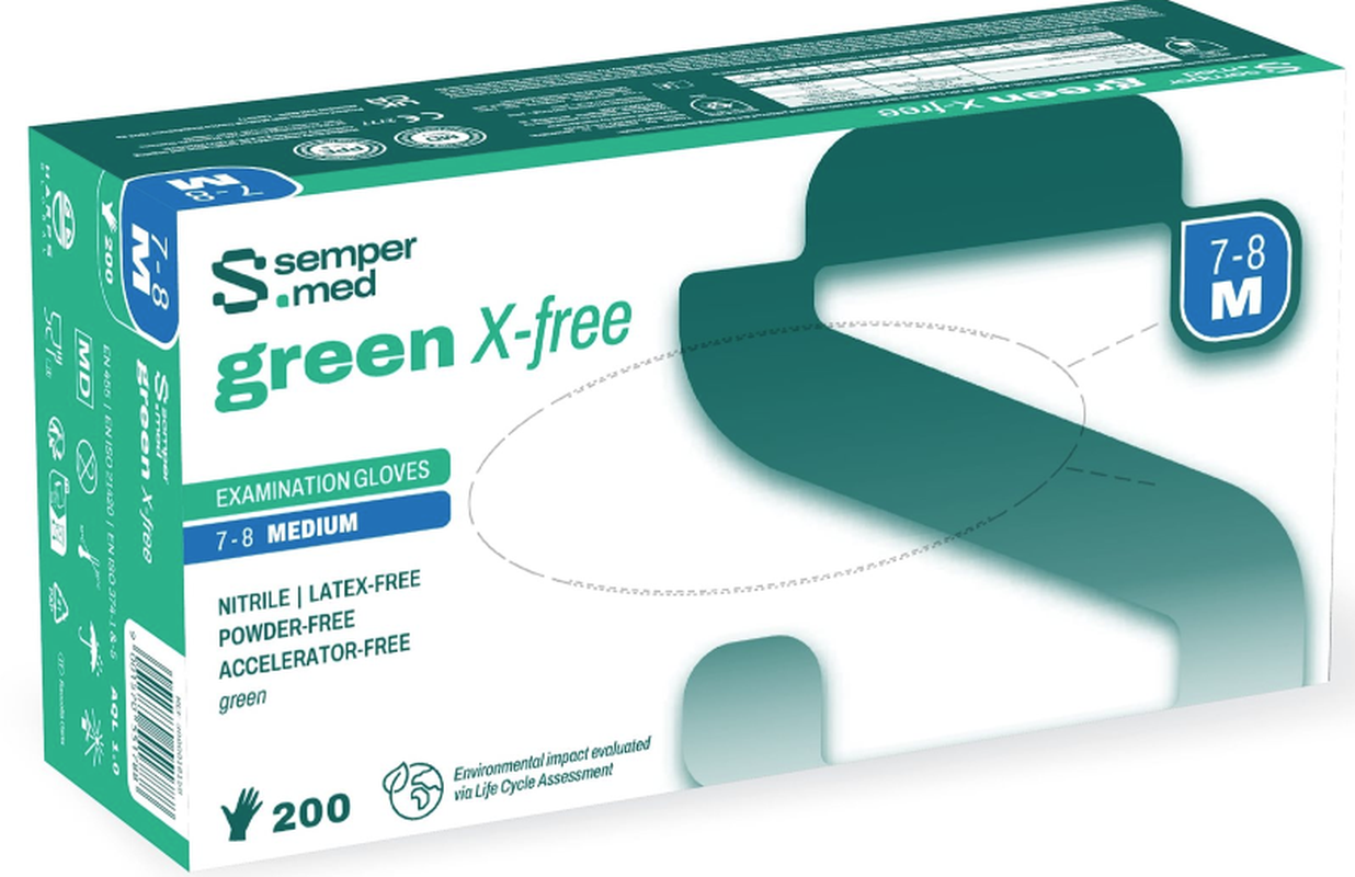 sempermed green X-free Nitril-Untersuchungshandschuh M, Breite 95mm (200 Stk)