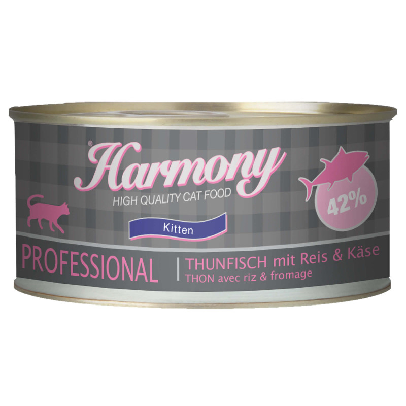 Harmony Cat Professional Nassfutter Kitten Thunfisch & Reis & Käse 24x75g