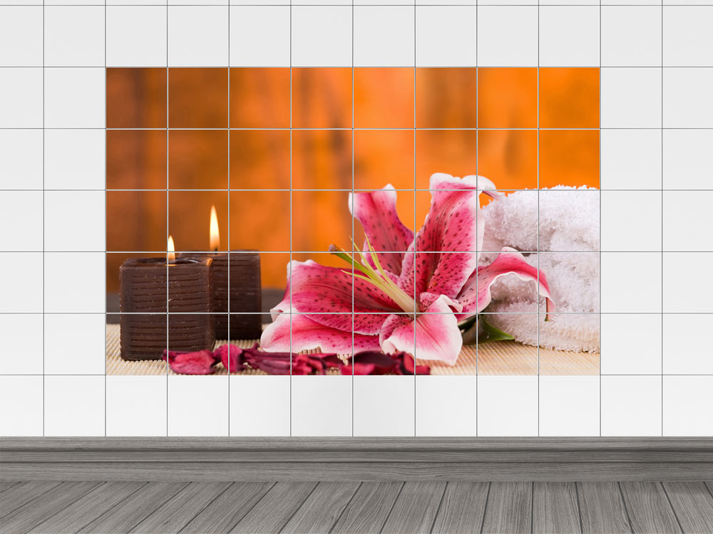 Fliesenaufkleber Fliesenbild Lilie mit Kerzen für seelische Stimmung