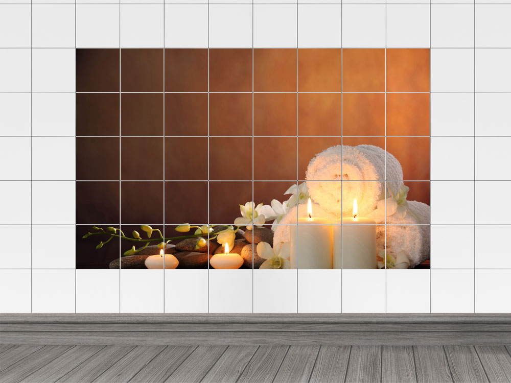 Fliesenaufkleber Fliesenbild Kerzen und Handtücher Motiv für Ihr Badezimmer