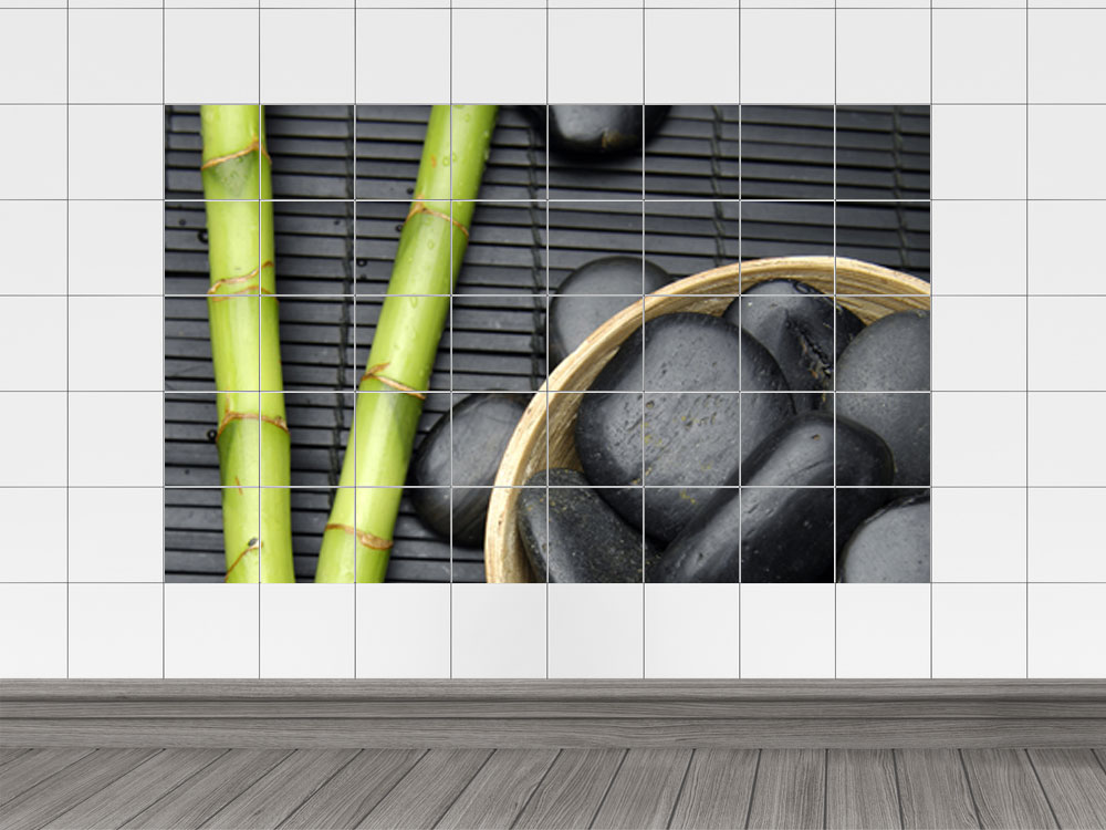 Fliesenaufkleber Fliesenbild Bambus und Massagesteine Hot Stone
