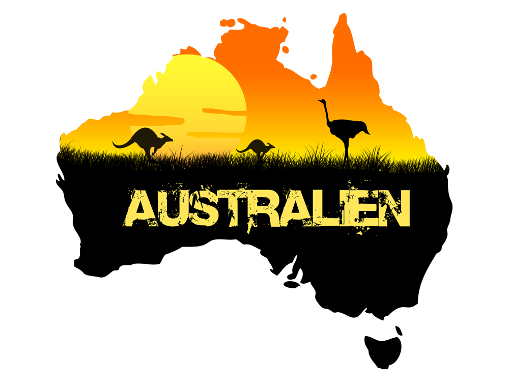 Wandsticker Australien mit Sonnenuntergang Känguru und Strauss