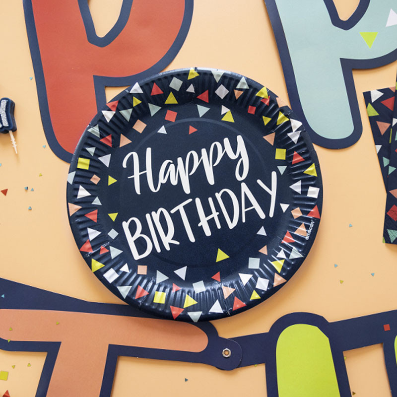 Pappteller Happy Birthday Party Ø 23 cm, 8 Stück