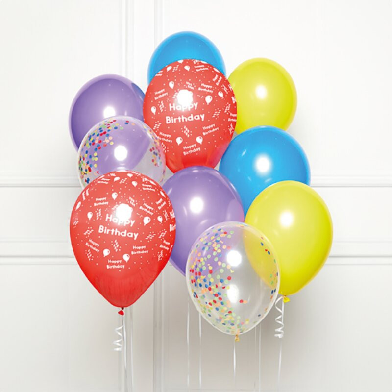 Ballonbouquet Regenbogen Happy Birthday, 10 Stück