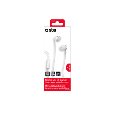 Stereo in-ear earset Jack 3,5 mm with answer key for mobile phones, white