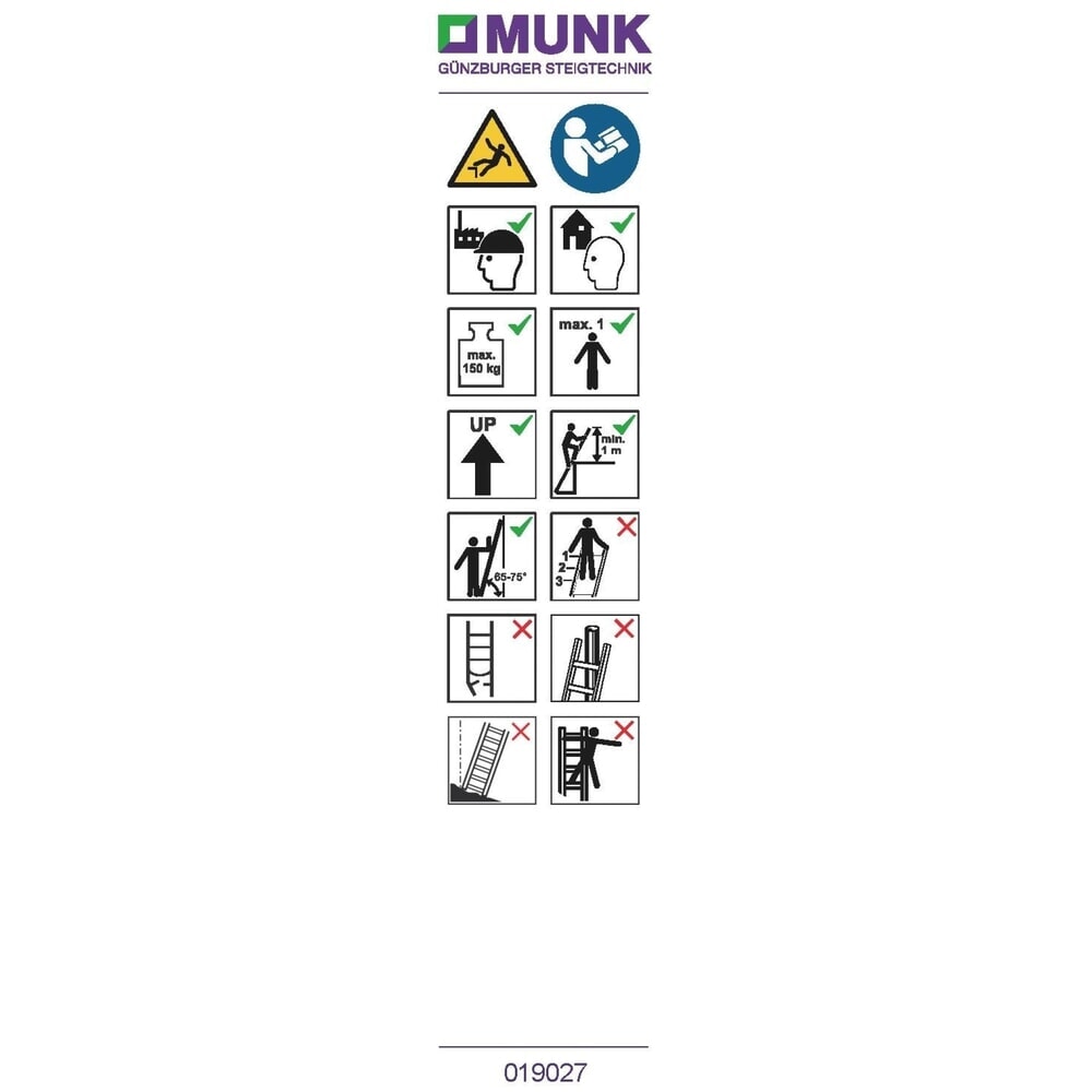 Munk Hinweis-Aufkleber für ML-Stehleitern beidseitig begehbar Aufkleber 19030