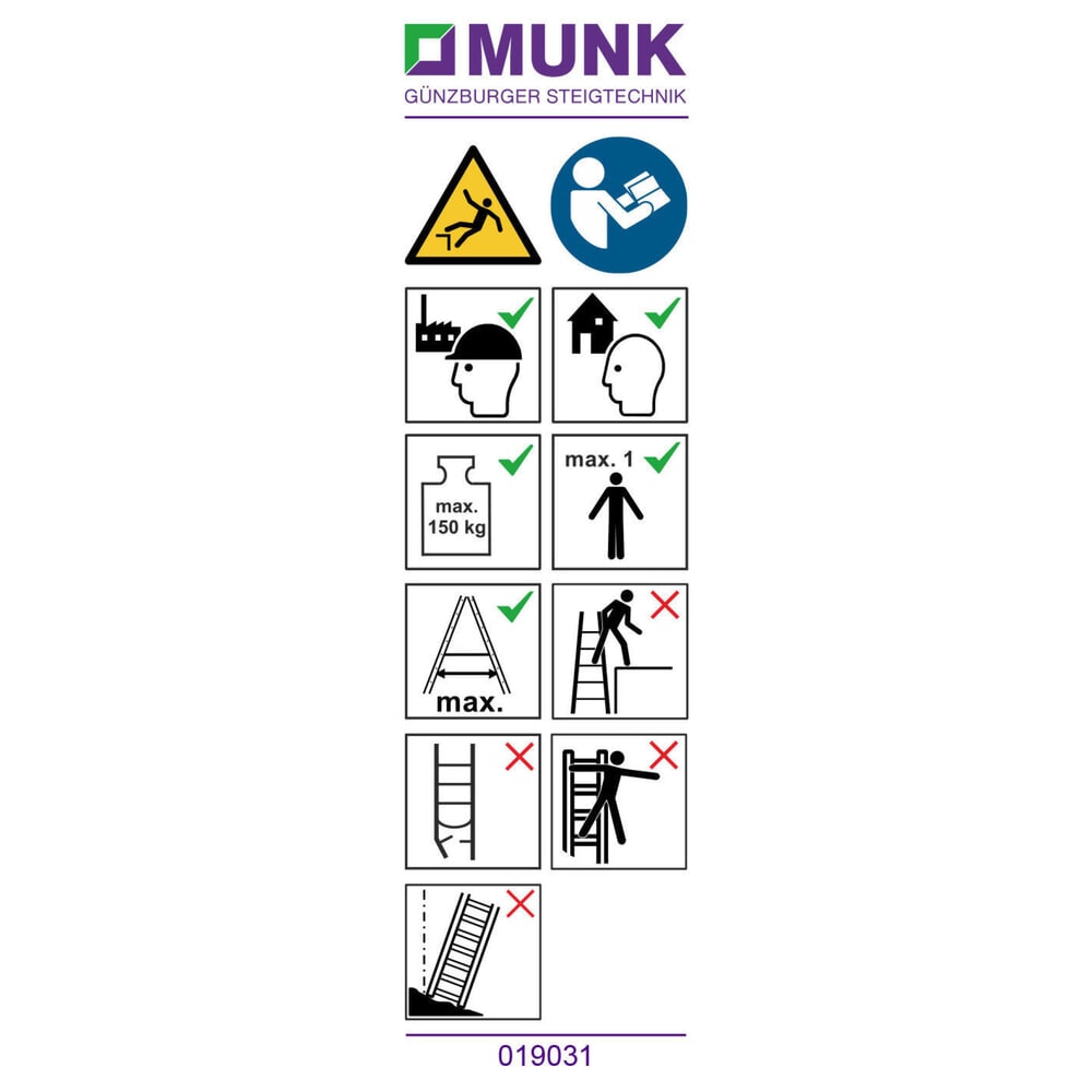 Munk Hinweis-Aufkleber für ML-Stehleitern einseitig begehbar Aufkleber 19031