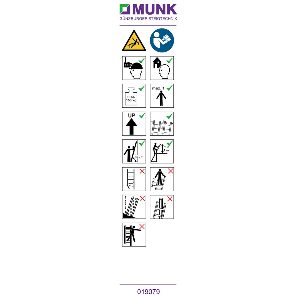 Munk Hinweis-Aufkleber für Sprossen-Anlegeleiter 'B.gem. Verwendung' Aufkleber 19079