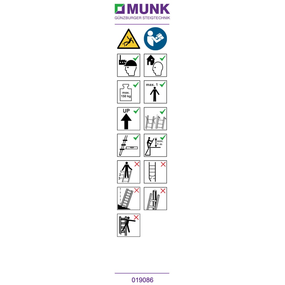 Munk Hinweis-Aufkleber für Stufen-Anlegeleiter 'B.gem. Verwendung' Aufkleber 19086