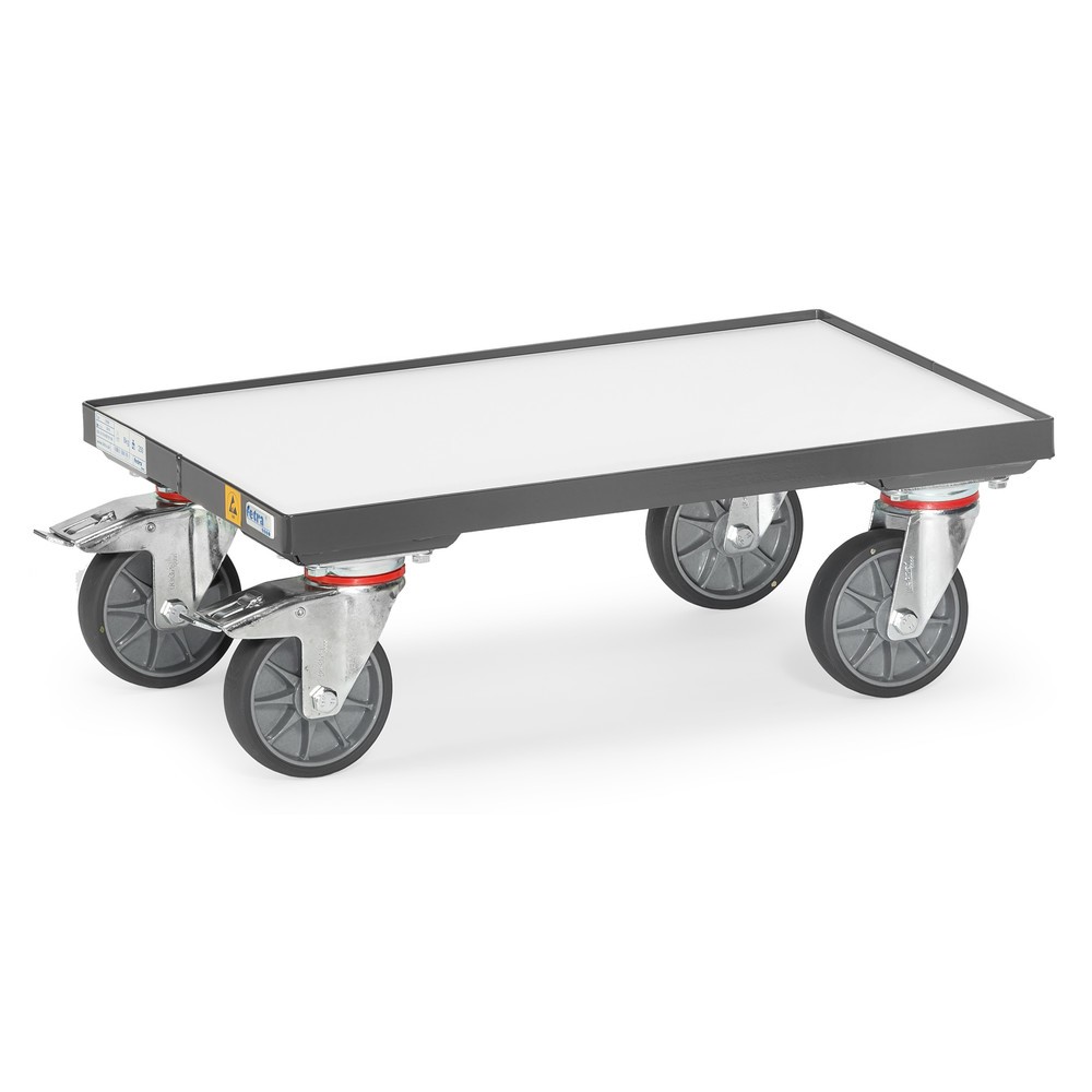 fetra® ESD-Eurokasten-Roller, TK 250 kg, Ladefläche 405 x 605 mm, mit Boden