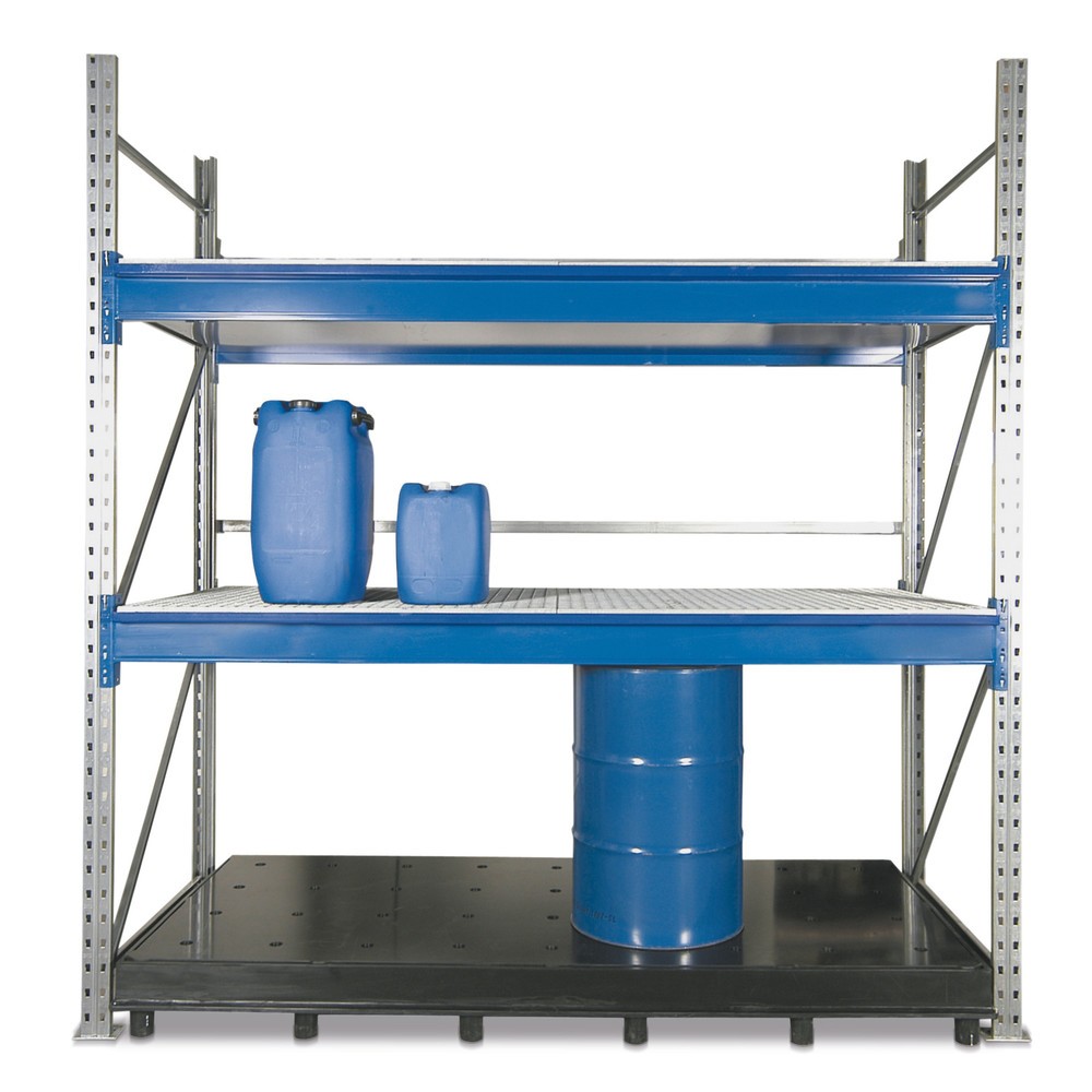 Weber Kunststofftechnik Regalboden-Auffangwanne aus PE, unterfahrbar, HxBxT 490 x 2.680 x 1.340 mm, Auffangvolumen 1.000 l, inkl. Lochplatte