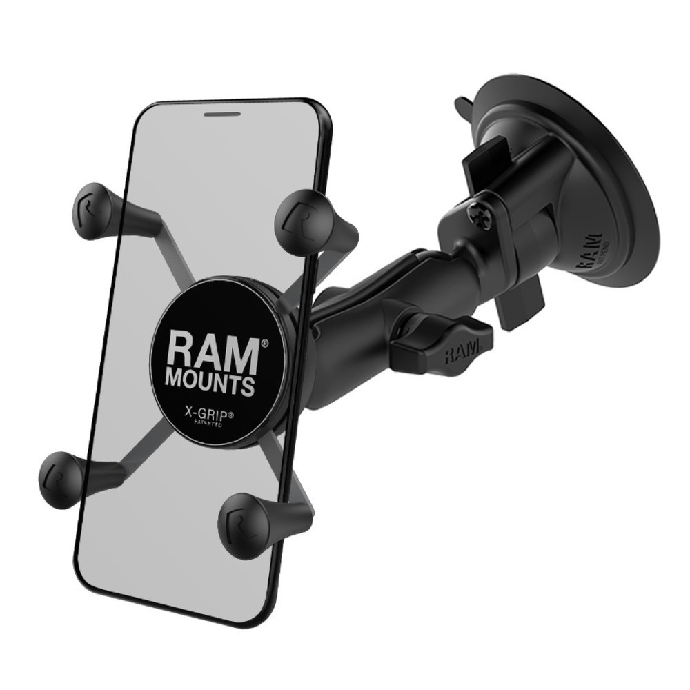 RAM Mounts X-Grip Saugfuss-Halterung für Smartphones bis 82,6 mm Breits, B-Kugel (1 Zoll), mittlerer Verbindungsarm