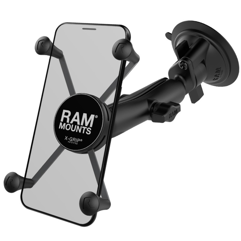 RAM Mounts X-Grip Saugfuss-Halterung für Smartphones bis 114,3 mm Breite, B-Kugel (1 Zoll), langer Verbindungsarm
