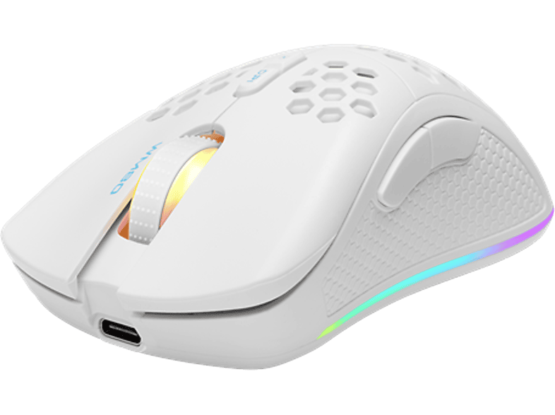 DELTACO GAM-120-W - Gaming Maus, Kabellos und Kabelgebunden, Optisch mit Laserdioden, 4800 dpi, Weiss