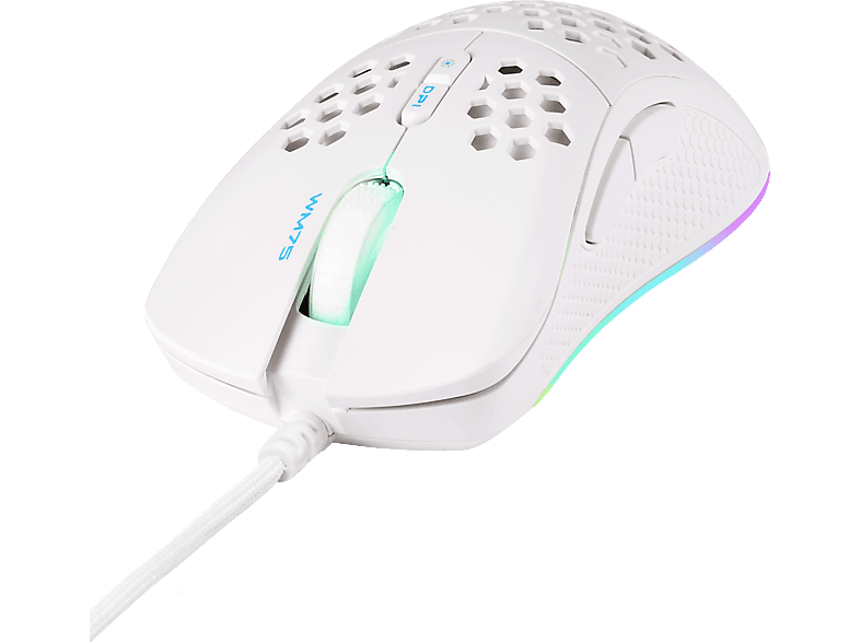 DELTACO Lightweight - Gaming Maus, Kabelgebunden, Optisch mit Laserdioden, 6400 dpi, Weiss