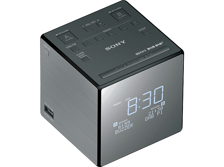 SONY XDR-C1DBP - Uhrenradio (DAB+, FM, Schwarz/Silber)