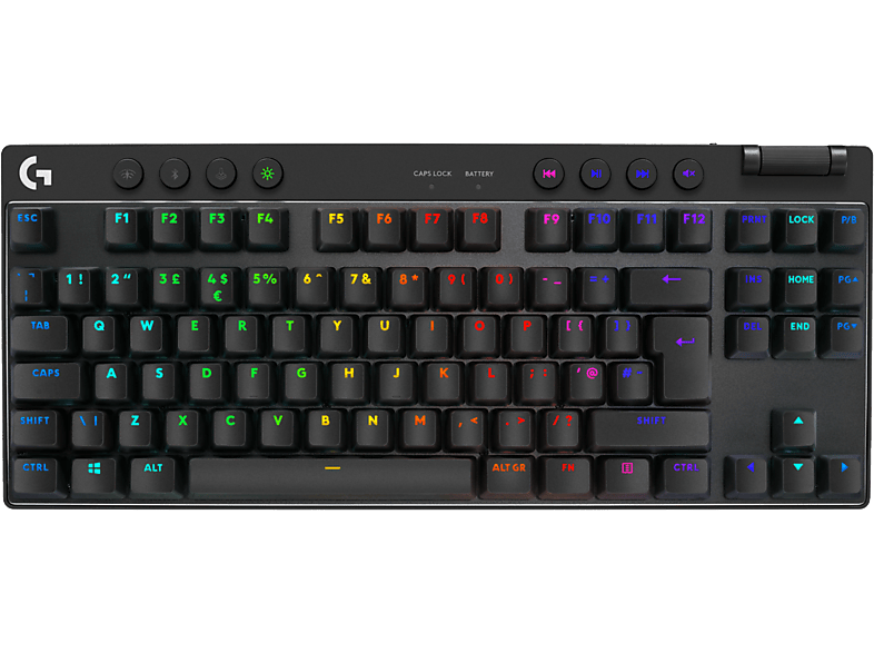 LOGITECH PRO X TKL LIGHTSPEED, Gaming-Tastatur, Mechanisch, Logitech GX Brown, Kabellos (2,4 GHz), Bluetooth, Kabelgebunden, Schwarz