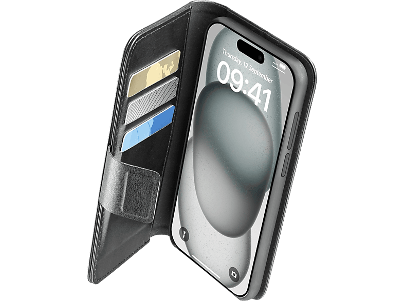 CELLULARLINE Book Agenda, Bookcover, Apple, iPhone 15 Plus, Schwarz