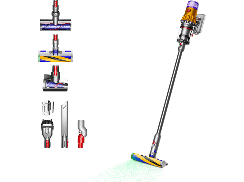 DYSON V12 Detect Slim Absolute - Akku Staubsauger (Nickel Satin Gelb/Glanz Nickel)