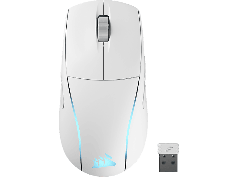 CORSAIR M75 WIRELESS - Gaming-Maus, Kabellos (2,4 GHz SLIPSTREAM oder Bluetooth) / Kabelgebunden, Optisch mit Leuchtdioden, 26000 dpi, Weiss