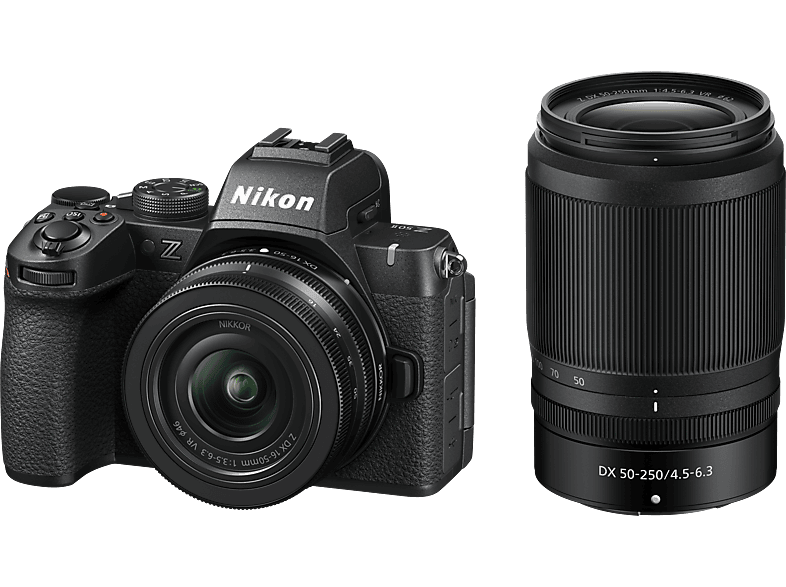 NIKON Z50II Body + NIKKOR Z DX 16-50mm f/3.5-6.3 VR 50-250mm f/4.5-6.3 Systemkamera mit Objektiv 16 - 50 mm / 250 mm, 8 cm Display Touchscreen, WLAN