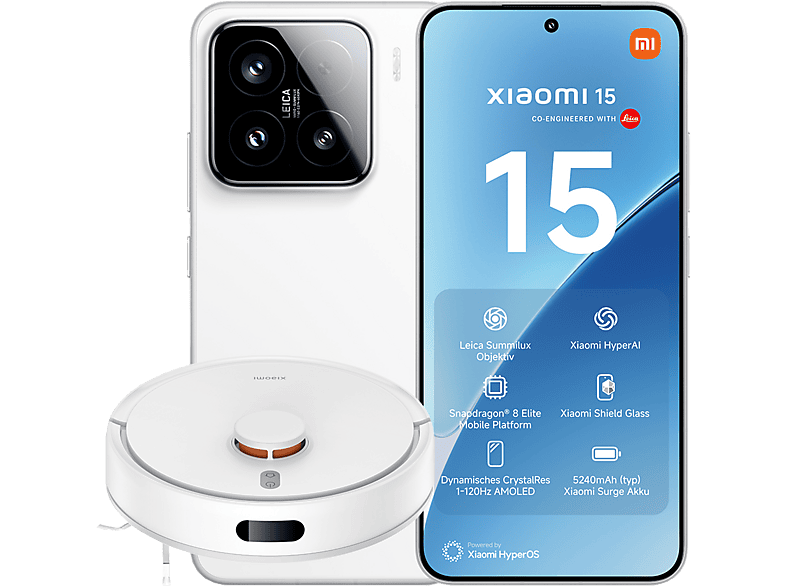 XIAOMI 15 + Xiaomi Robot Vacuum S20 Bundle 512 GB White Dual SIM