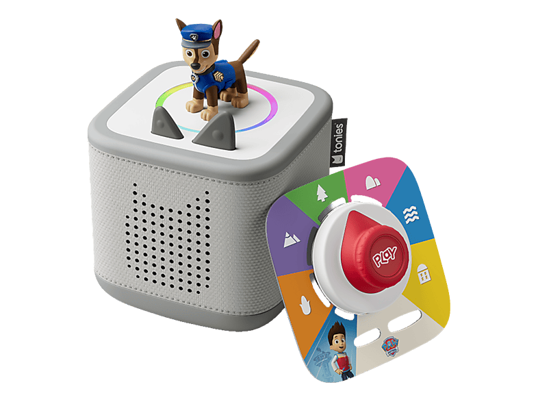 TONIES Toniebox 2 Play Set - Paw Patrol Chase Lautsprecher + Tonie Tonieplay Controller Disc , Mondgrau