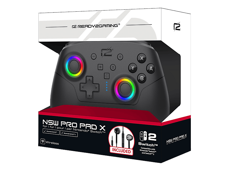 READY2GAMING Pro Pad X (+In-Ear Kopfhörer) Wireless Controller Schwarz für Nintendo Switch 2, Switch, PC