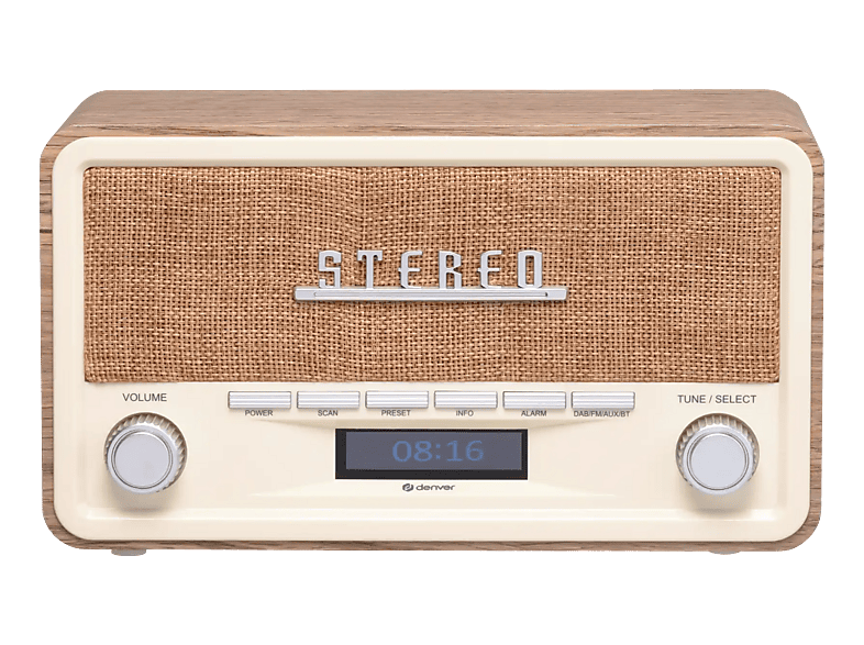 DENVER DAB-18 Retro DAB+/FM-Radio mit Bluetooth, DAB+, FM, Light Wood